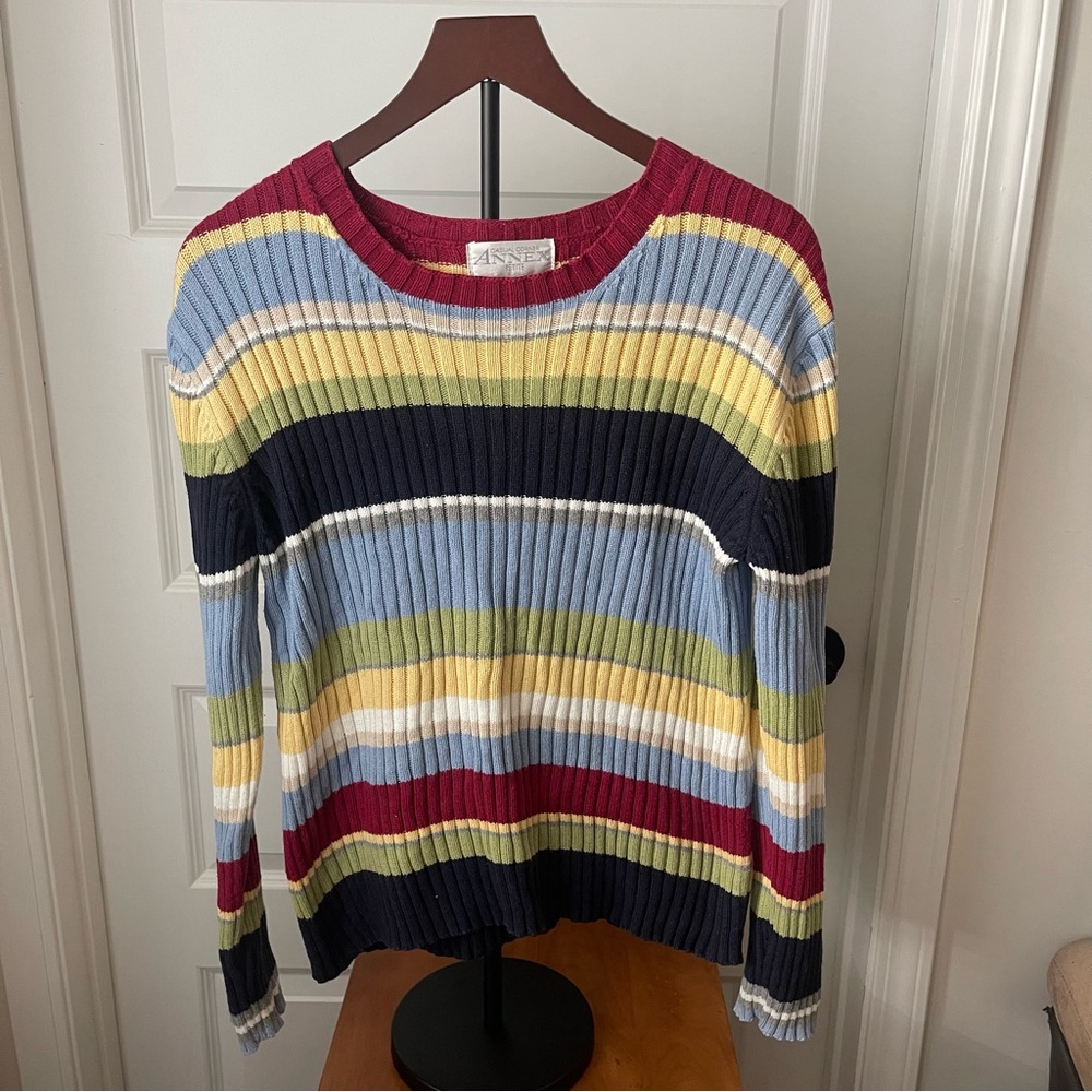 Vintage 90s Y2K Casual Corner Striped Ribbed Sweater cropped large 100% cotton